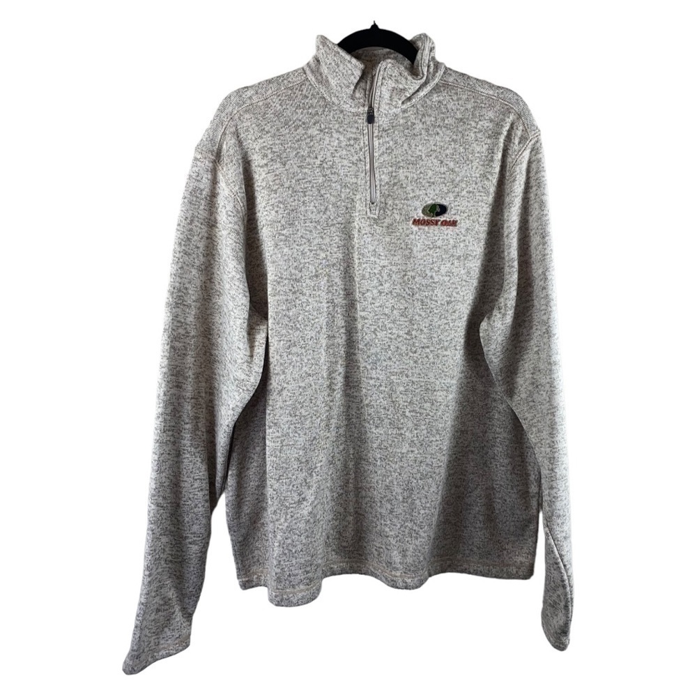 Mossy Oak Mens Quarter‎ Zip Pullover Sweater Sweatshirt Beige/Gray Sz 2XL